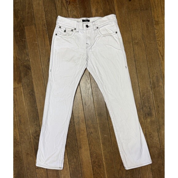 True RELIGION White Denim Jeans Ricky Relaxed Straight Mens 30 Snap Pocket - Picture 2 of 8
